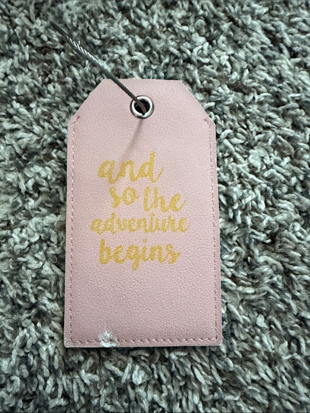Pink Luggage Tag with Gold Script - "and so the adventure begins"